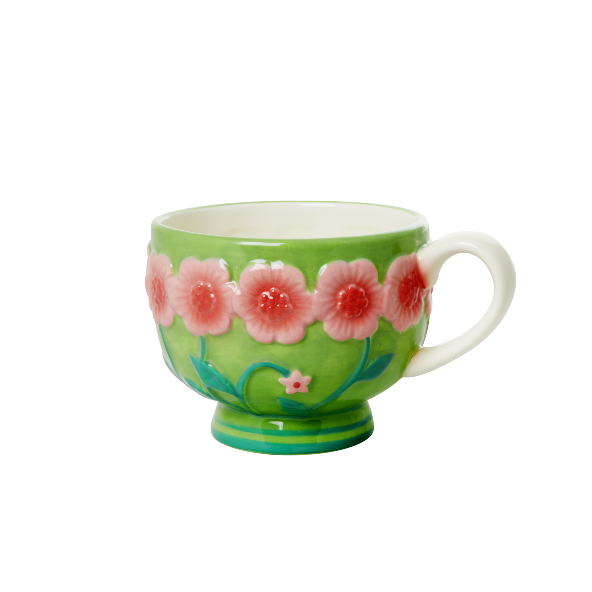 Rice - Ceramic Mug - Embossed Pink & Sage Green Flower Design